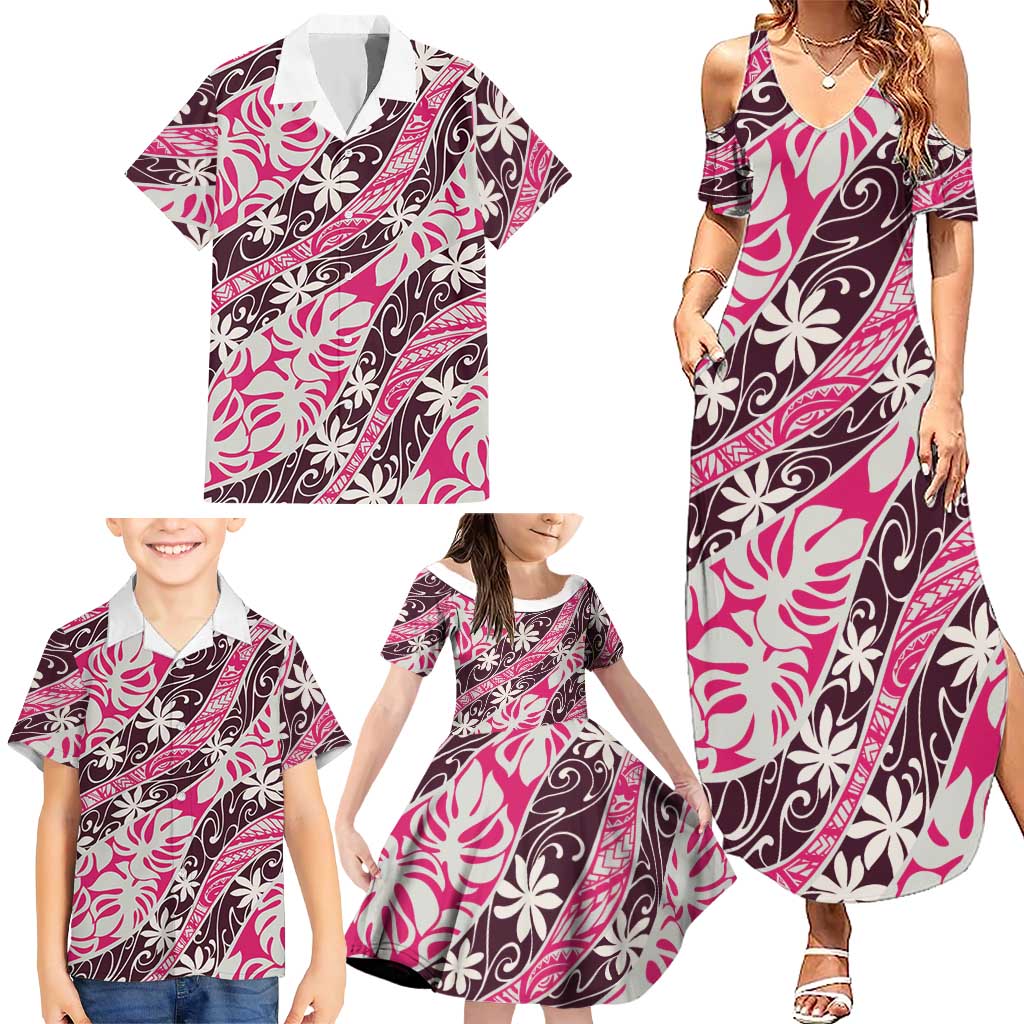 Tarona Tahiti Tiare Monstera Family Matching Summer Maxi Dress and Hawaiian Shirt Polynesian Pattern Curve Style LT01 - Polynesian Pride