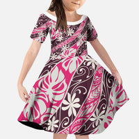 Tarona Tahiti Tiare Monstera Family Matching Tank Maxi Dress and Hawaiian Shirt Polynesian Pattern Curve Style LT01 Daughter's Dress Pink - Polynesian Pride