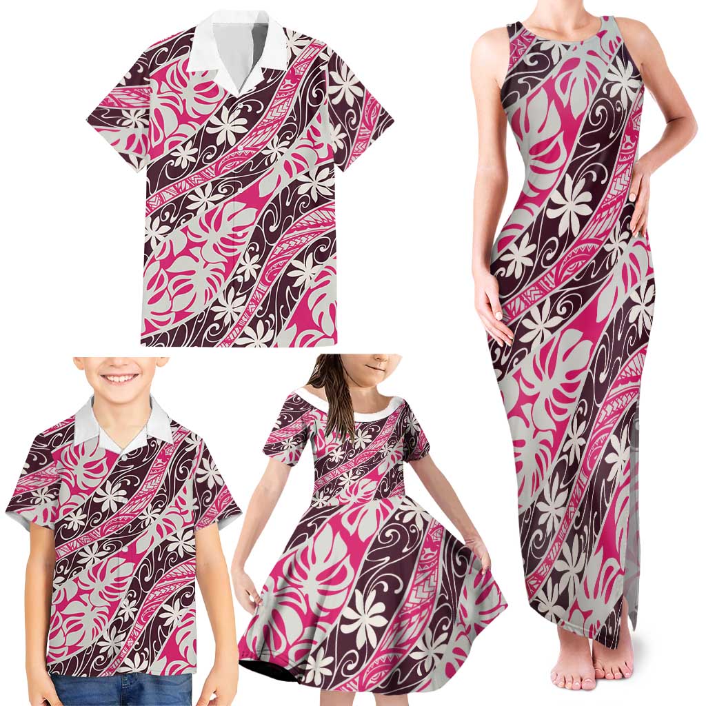 Tarona Tahiti Tiare Monstera Family Matching Tank Maxi Dress and Hawaiian Shirt Polynesian Pattern Curve Style LT01 - Polynesian Pride