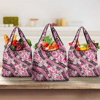 Tarona Tahiti Tiare Monstera Grocery Bag Polynesian Pattern Curve Style LT01 3-pack One Size Pink - Polynesian Pride