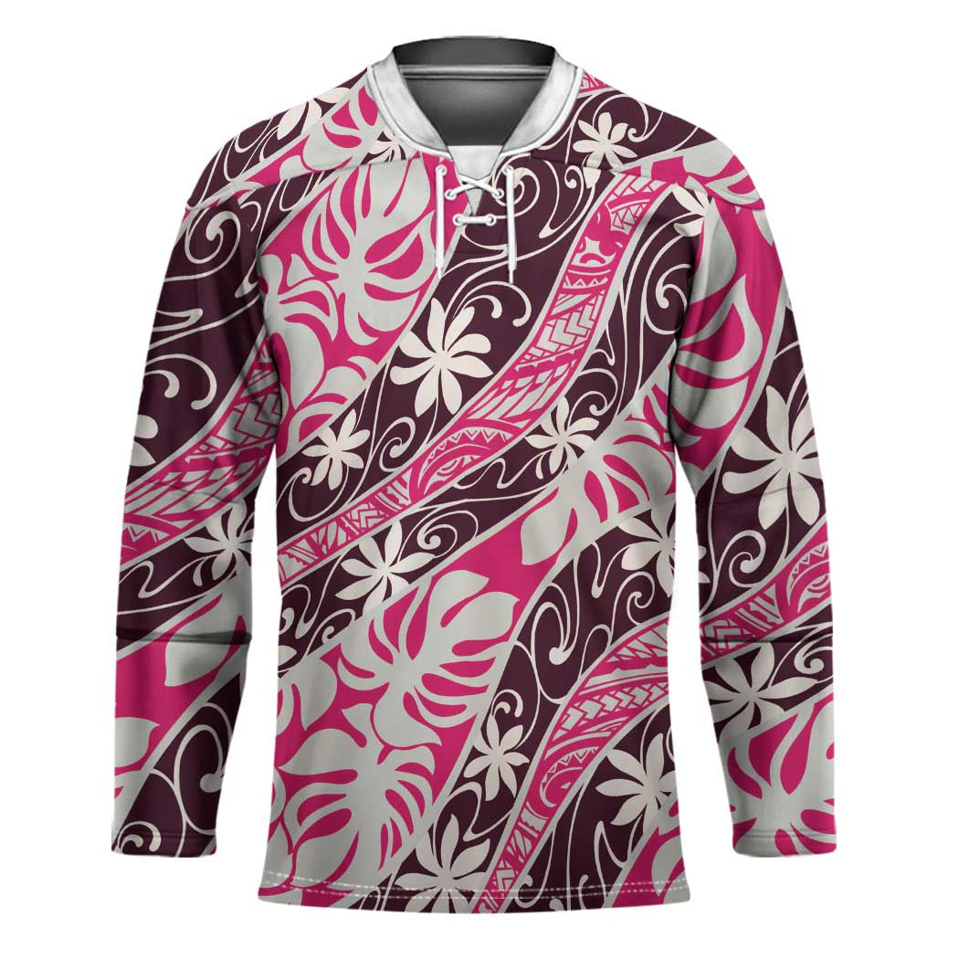 Tarona Tahiti Tiare Monstera Hockey Jersey Polynesian Pattern Curve Style - Polynesian Pride