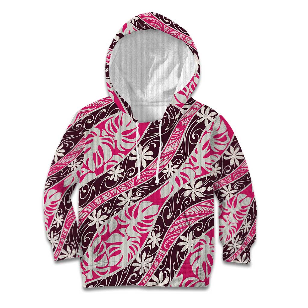 Tarona Tahiti Tiare Monstera Kid Hoodie Polynesian Pattern Curve Style - Polynesian Pride