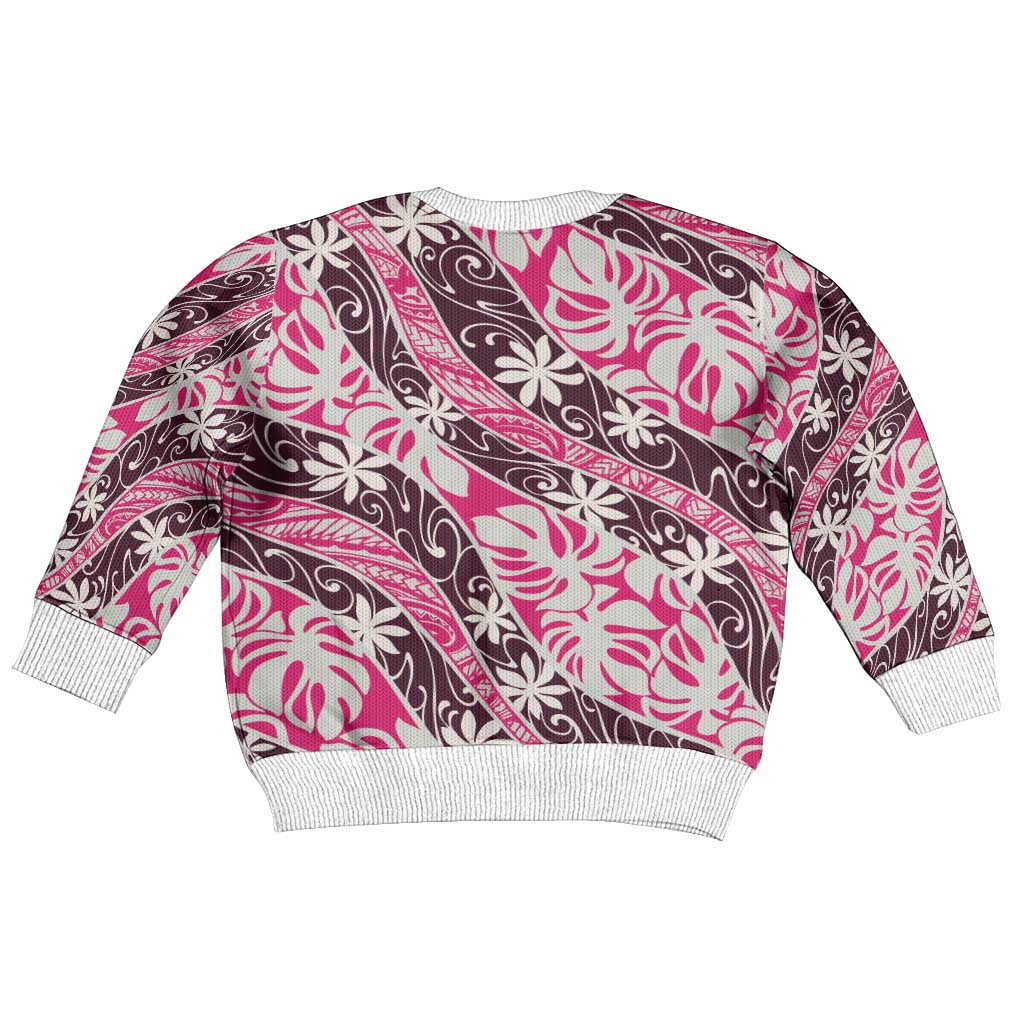 Tarona Tahiti Tiare Monstera Kid Ugly Christmas Sweater Polynesian Pattern Curve Style LT01 - Polynesian Pride
