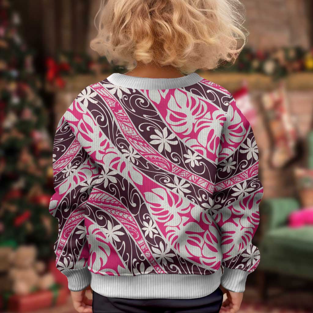 Tarona Tahiti Tiare Monstera Kid Ugly Christmas Sweater Polynesian Pattern Curve Style LT01 - Polynesian Pride