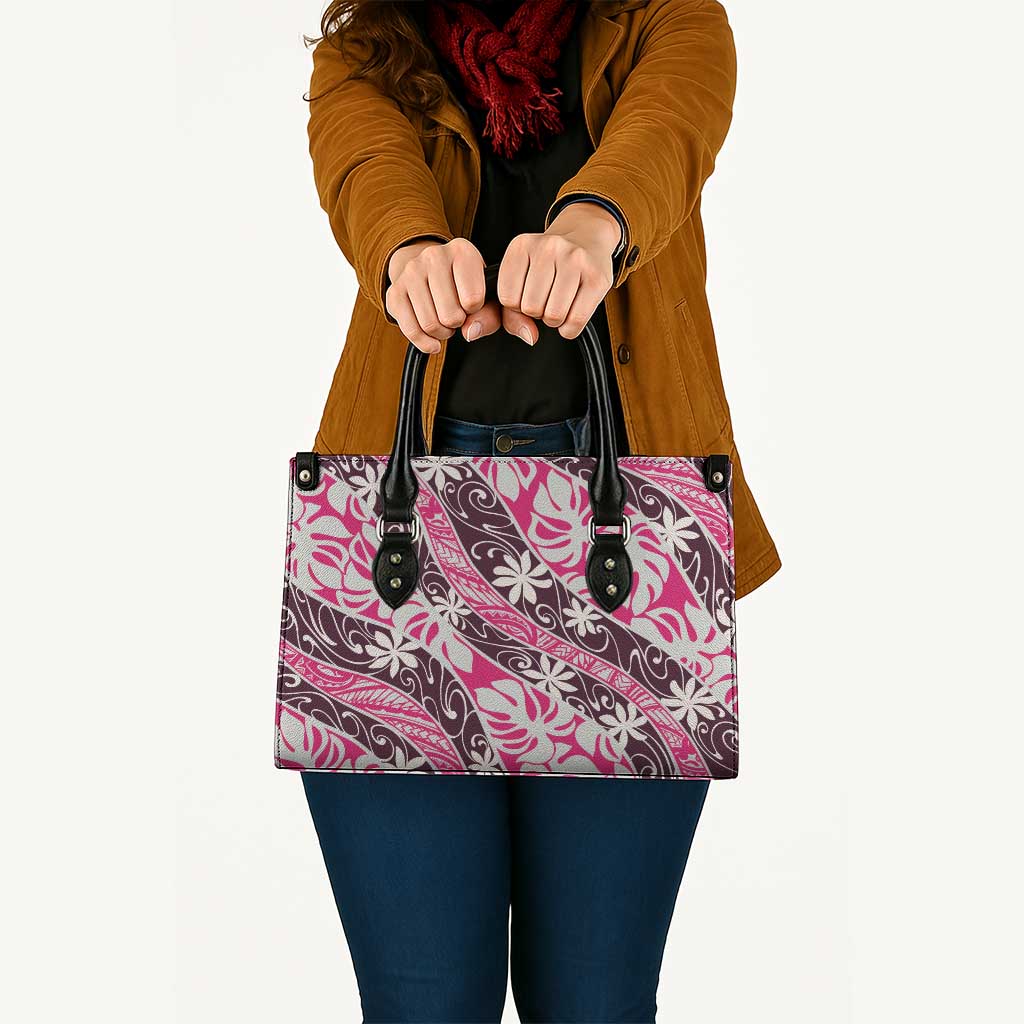 Tarona Tahiti Tiare Monstera Leather Bag Polynesian Pattern Curve Style - Polynesian Pride