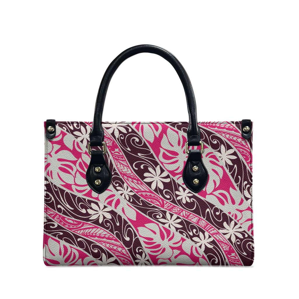 Tarona Tahiti Tiare Monstera Leather Bag Polynesian Pattern Curve Style - Polynesian Pride