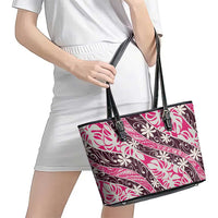 Tarona Tahiti Tiare Monstera Leather Tote Bag Polynesian Pattern Curve Style - Polynesian Pride