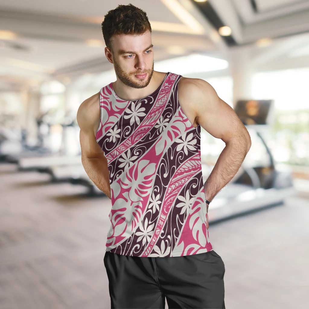 Tarona Tahiti Tiare Monstera Men Tank Top Polynesian Pattern Curve Style - Polynesian Pride