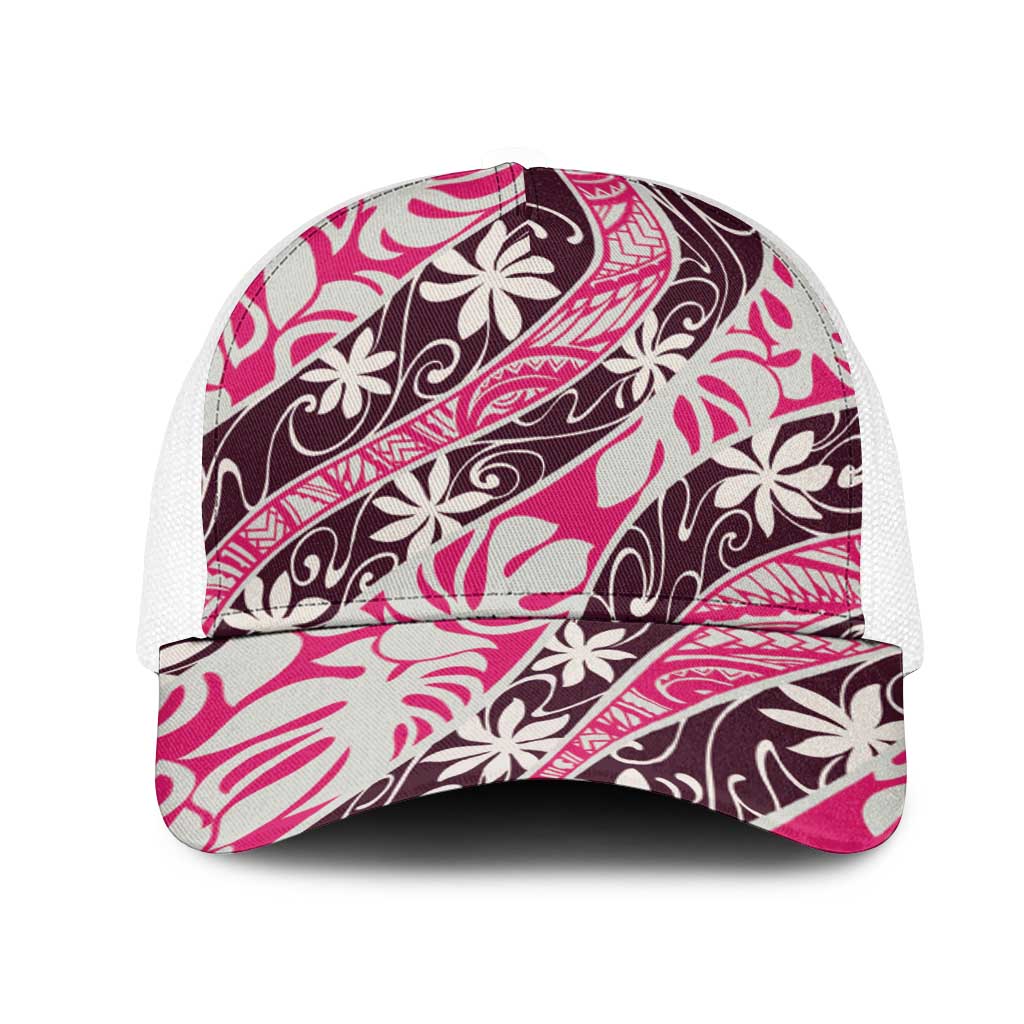 Tarona Tahiti Tiare Monstera Mesh Trucker Cap Polynesian Pattern Curve Style - Polynesian Pride