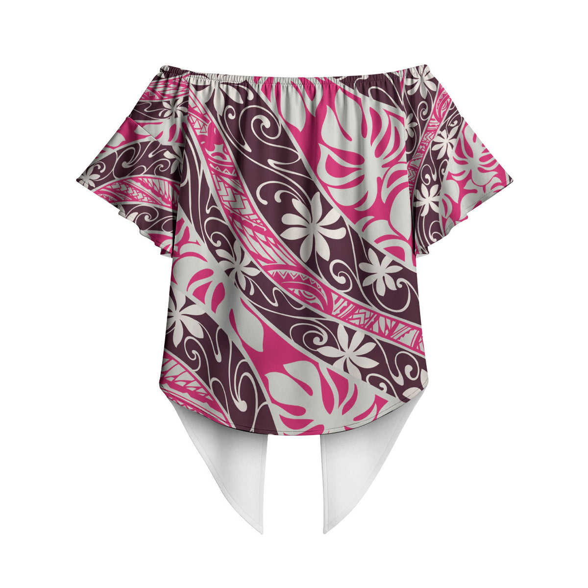 Tarona Tahiti Tiare Monstera Off Shoulder Wrap Waist Top Polynesian Pattern Curve Style LT01 - Polynesian Pride