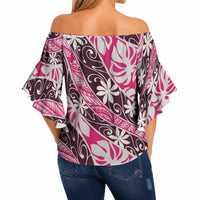 Tarona Tahiti Tiare Monstera Off Shoulder Wrap Waist Top Polynesian Pattern Curve Style LT01 - Polynesian Pride