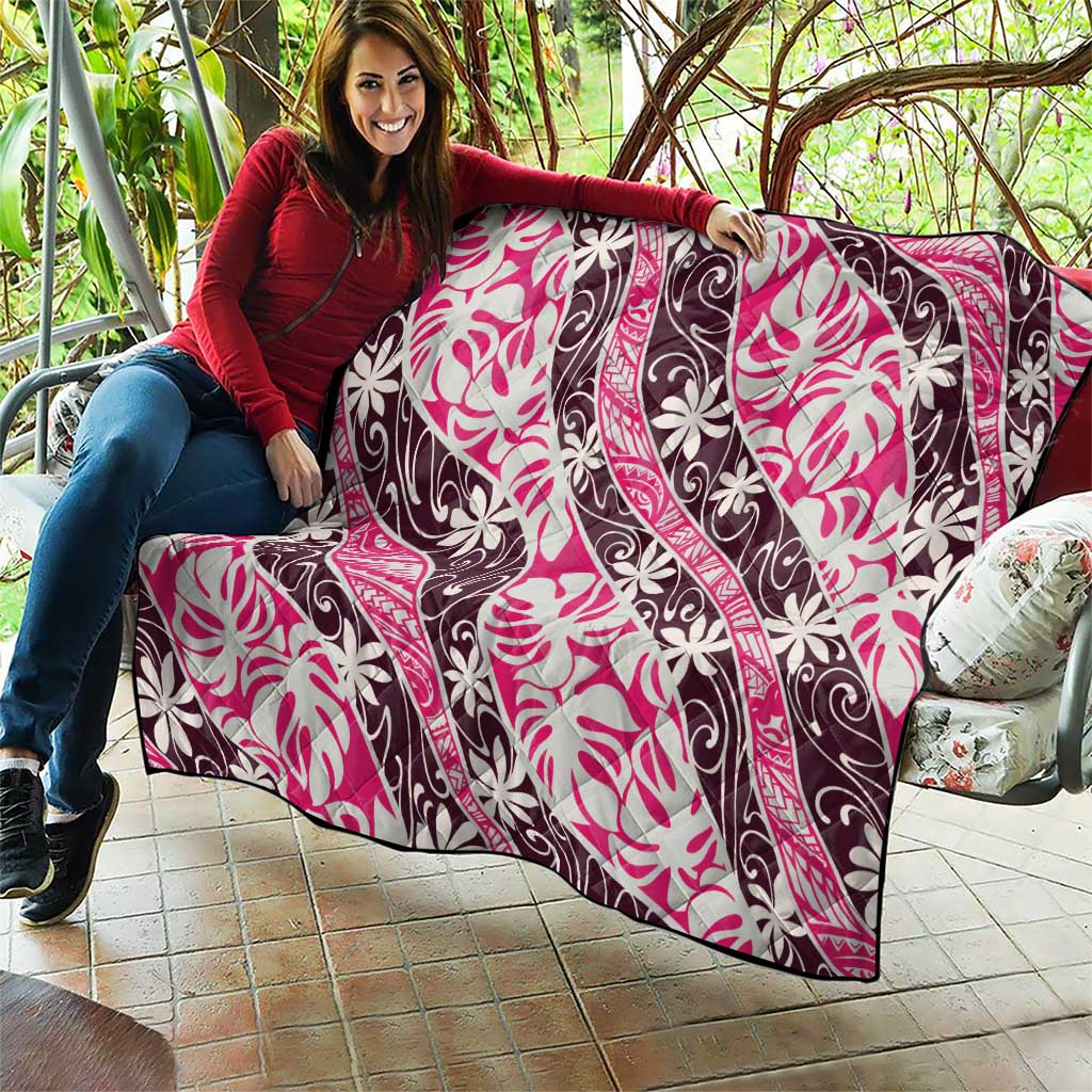 Tarona Tahiti Tiare Monstera Quilt Polynesian Pattern Curve Style - Polynesian Pride