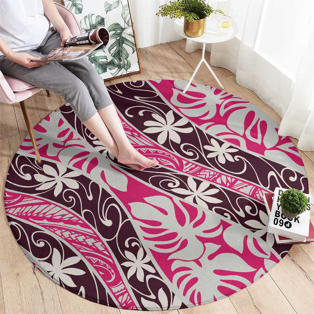 Tarona Tahiti Tiare Monstera Round Carpet Polynesian Pattern Curve Style - Polynesian Pride