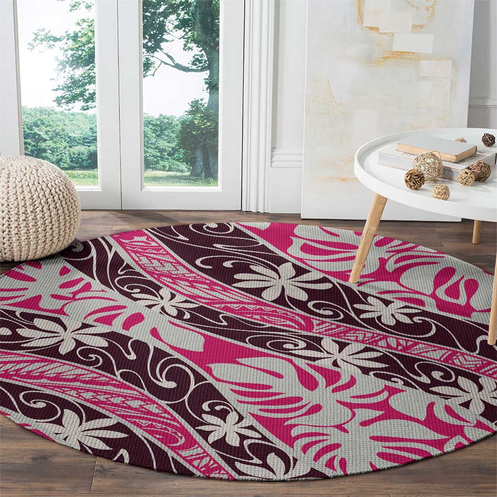 Tarona Tahiti Tiare Monstera Round Carpet Polynesian Pattern Curve Style - Polynesian Pride