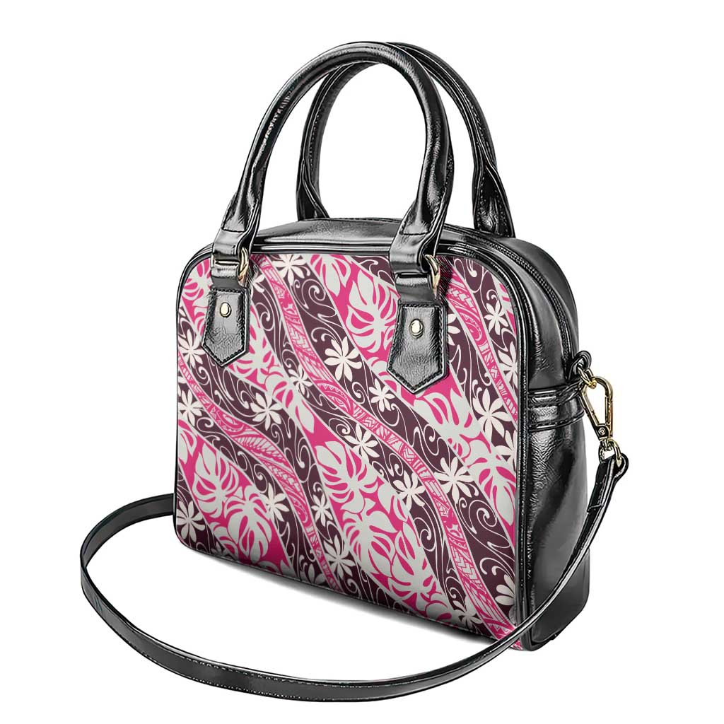 Tarona Tahiti Tiare Monstera Shoulder Handbag Polynesian Pattern Curve Style - Polynesian Pride
