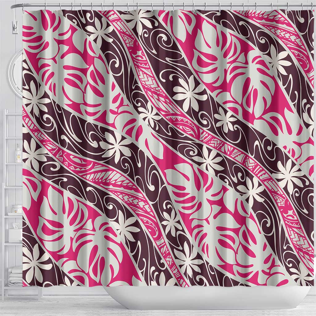 Tarona Tahiti Tiare Monstera Shower Curtain Polynesian Pattern Curve Style - Polynesian Pride