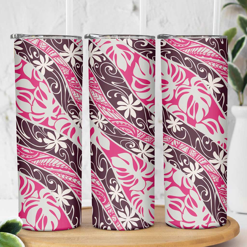 Tarona Tahiti Tiare Monstera Skinny Tumbler Polynesian Pattern Curve Style - Polynesian Pride