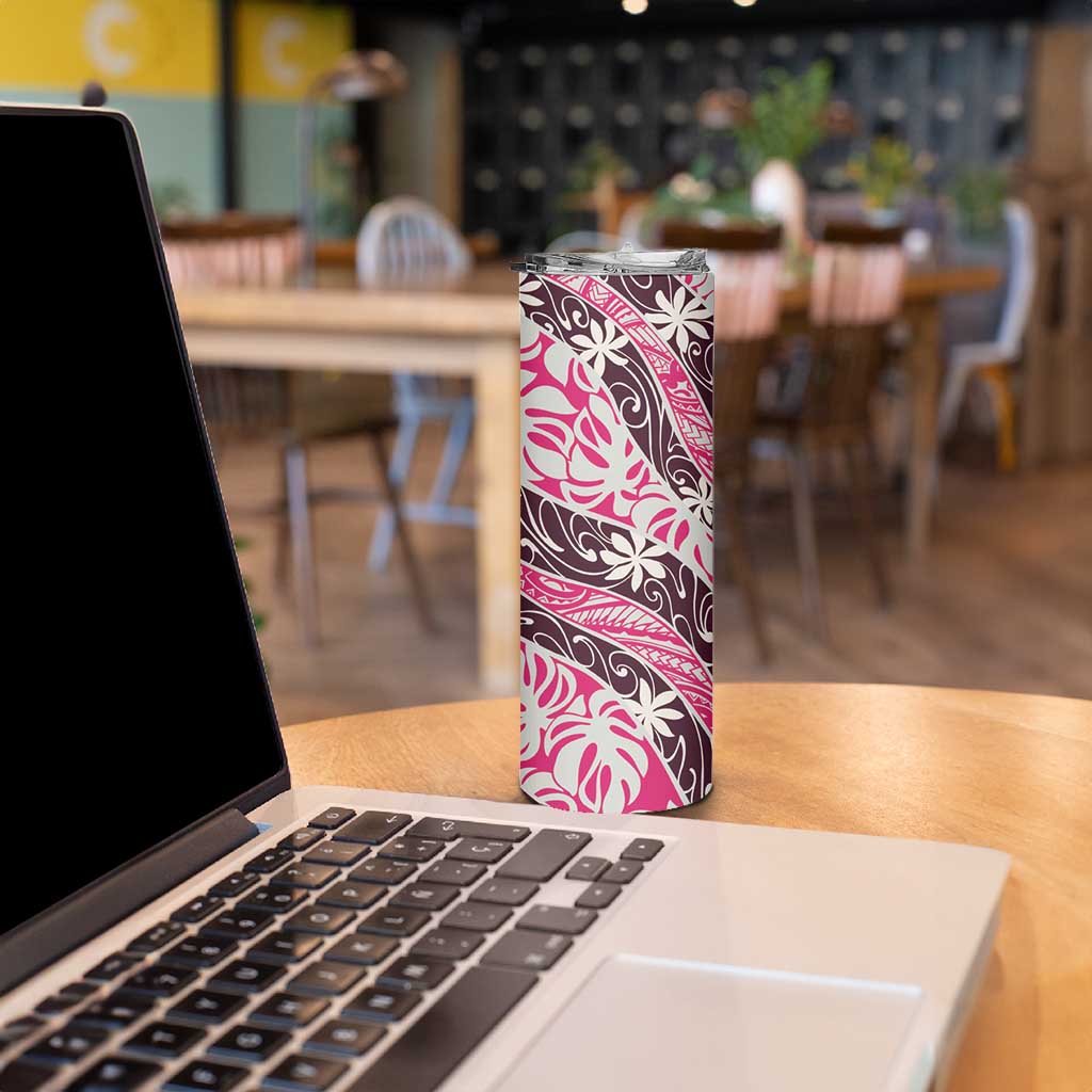 Tarona Tahiti Tiare Monstera Skinny Tumbler Polynesian Pattern Curve Style - Polynesian Pride