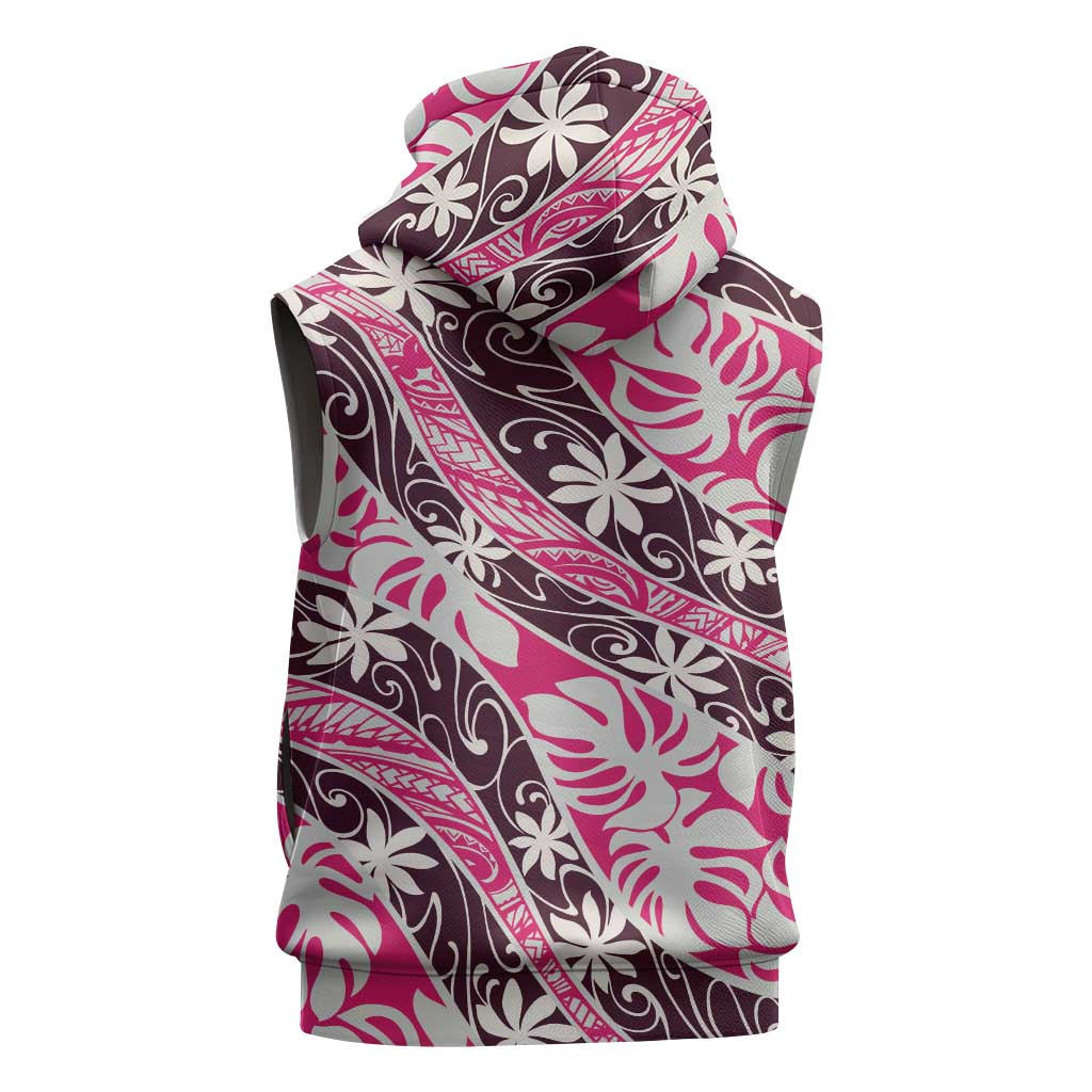 Tarona Tahiti Tiare Monstera Sleeveless Hoodie Polynesian Pattern Curve Style - Polynesian Pride