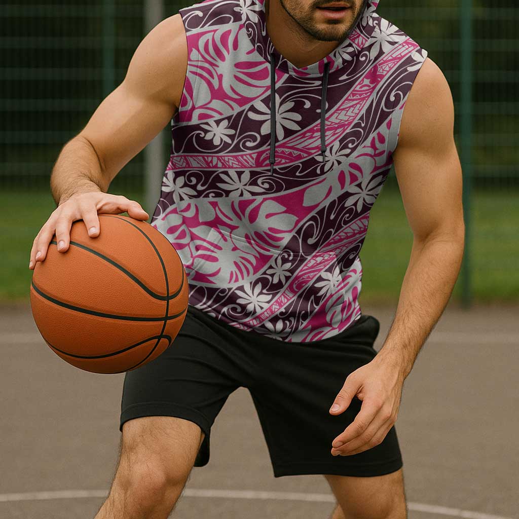 Tarona Tahiti Tiare Monstera Sleeveless Hoodie Polynesian Pattern Curve Style - Polynesian Pride