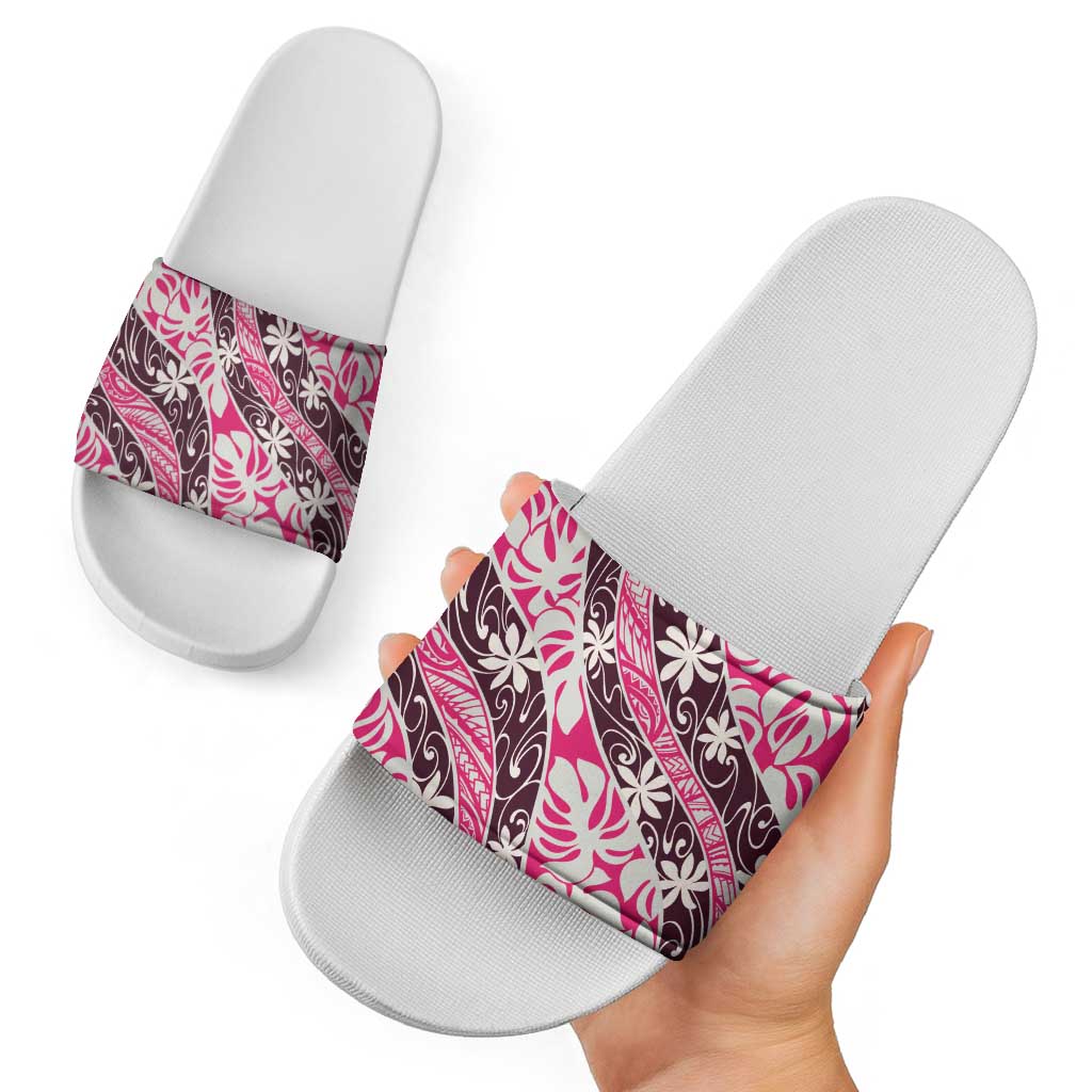 Tarona Tahiti Tiare Monstera Slide Sandals Polynesian Pattern Curve Style - Polynesian Pride
