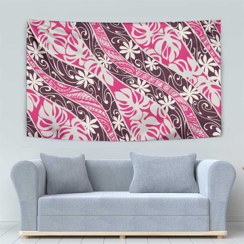 Tarona Tahiti Tiare Monstera Tapestry Polynesian Pattern Curve Style - Polynesian Pride