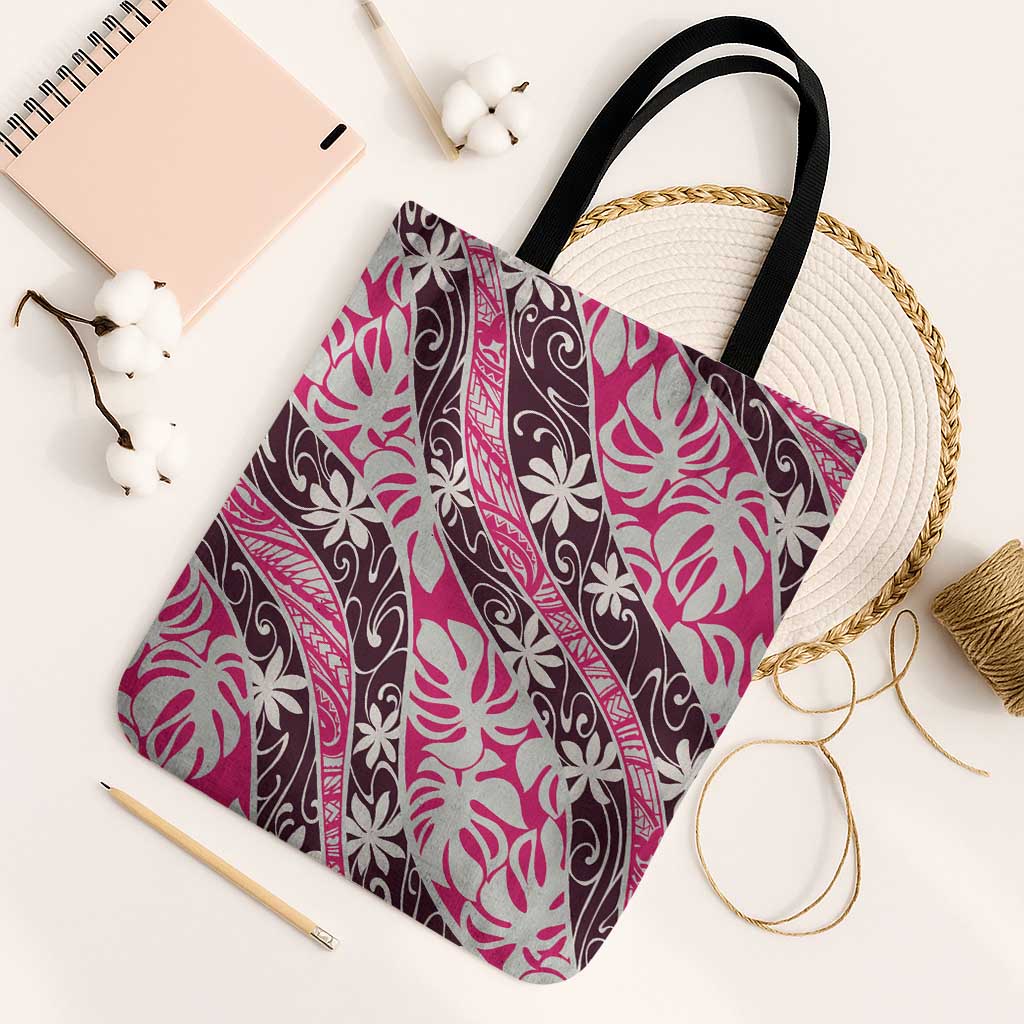 Tarona Tahiti Tiare Monstera Tote Bag Polynesian Pattern Curve Style - Polynesian Pride
