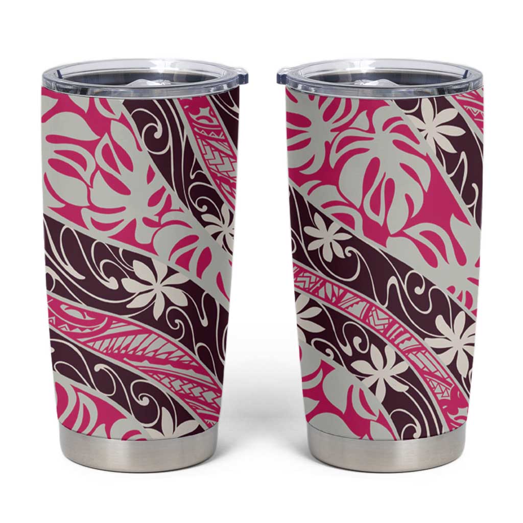 Tarona Tahiti Tiare Monstera Tumbler Cup Polynesian Pattern Curve Style LT01 Pink - Polynesian Pride