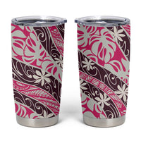 Tarona Tahiti Tiare Monstera Tumbler Cup Polynesian Pattern Curve Style LT01 Pink - Polynesian Pride