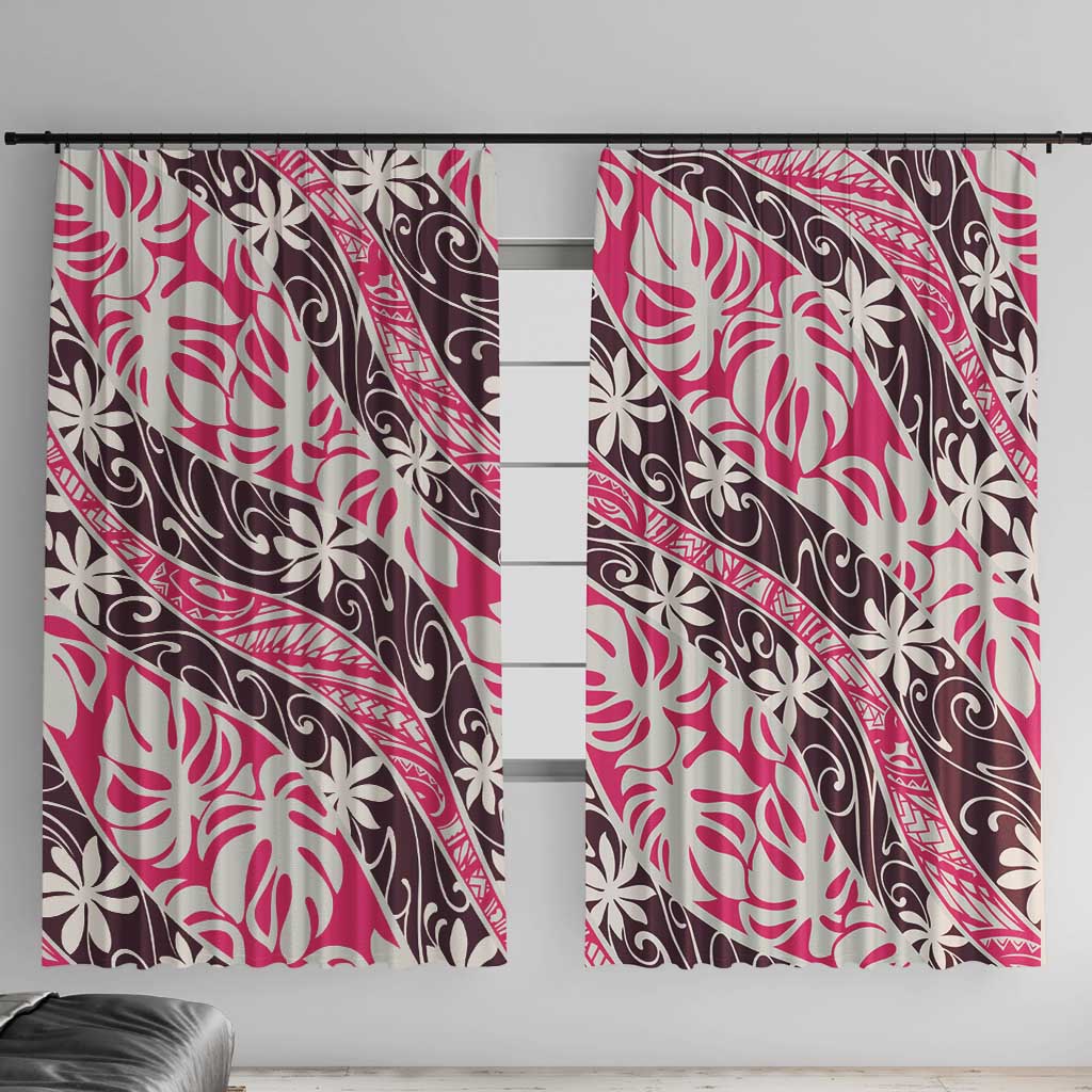 Tarona Tahiti Tiare Monstera Window Curtain Polynesian Pattern Curve Style - Polynesian Pride