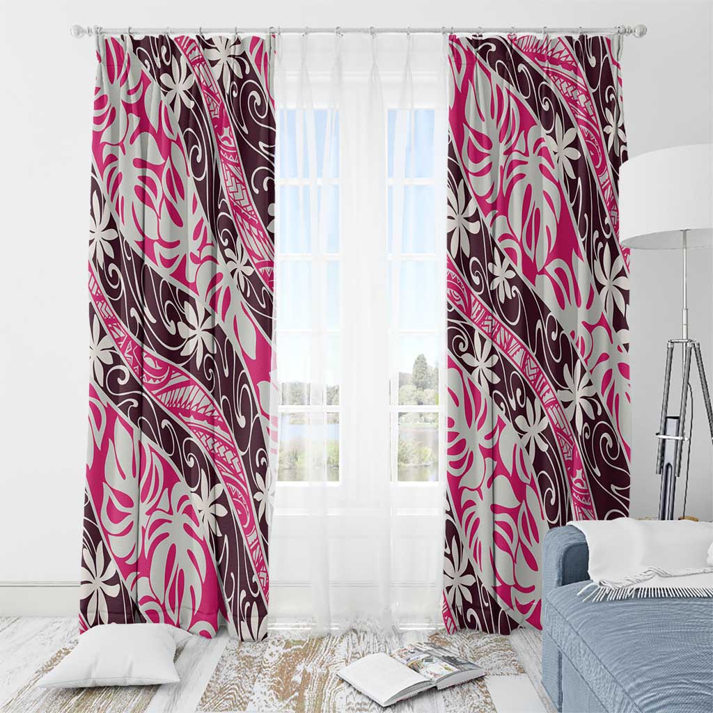Tarona Tahiti Tiare Monstera Window Curtain Polynesian Pattern Curve Style - Polynesian Pride