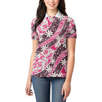Tarona Tahiti Tiare Monstera Women Polo Shirt Polynesian Pattern Curve Style - Polynesian Pride