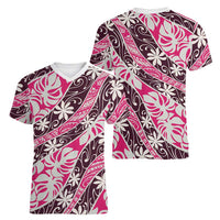 Tarona Tahiti Tiare Monstera Women V-Neck T-Shirt Polynesian Pattern Curve Style LT01 - Polynesian Pride