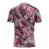 Tarona Tahiti Tiare Monstera Zipper Polo Shirt Polynesian Pattern Curve Style LT01 - Polynesian Pride