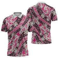 Tarona Tahiti Tiare Monstera Zipper Polo Shirt Polynesian Pattern Curve Style LT01 - Polynesian Pride