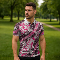 Tarona Tahiti Tiare Monstera Zipper Polo Shirt Polynesian Pattern Curve Style LT01 - Polynesian Pride