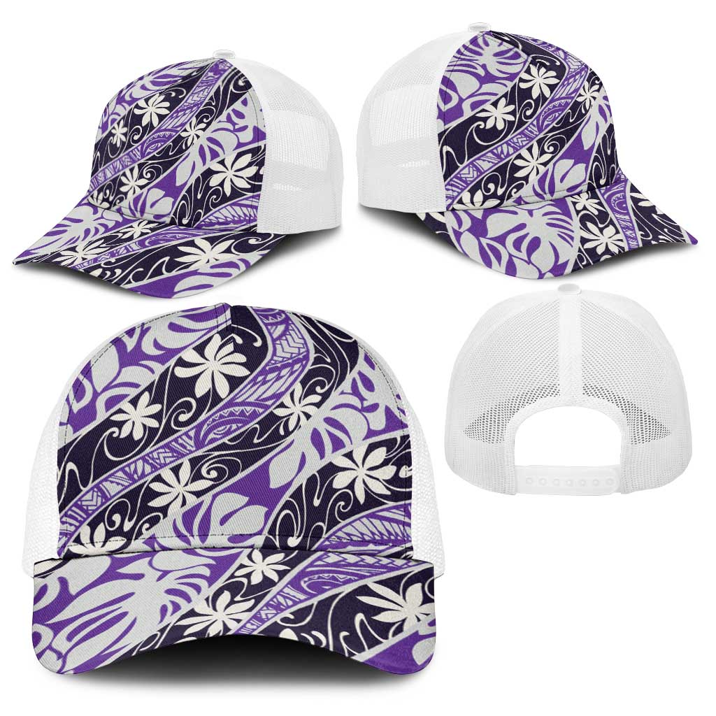 Vareau Tahiti Tiare Monstera Baseball Net Cap Polynesian Pattern Curve Style - Polynesian Pride