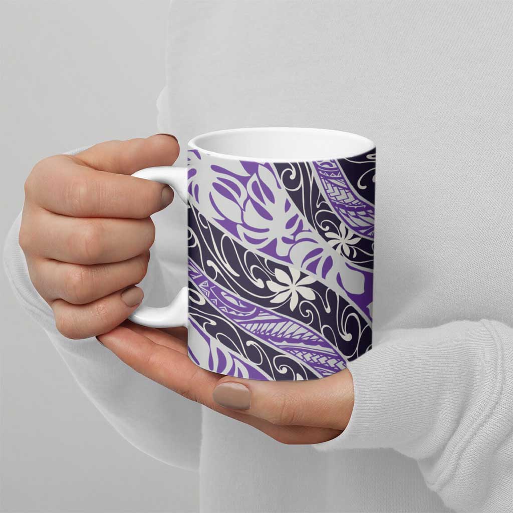 Vareau Tahiti Tiare Monstera Ceramic Mug Polynesian Pattern Curve Style - Polynesian Pride