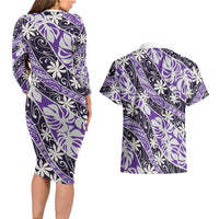 Vareau Tahiti Tiare Monstera Couples Matching Long Sleeve Bodycon Dress and Hawaiian Shirt Polynesian Pattern Curve Style LT01 - Polynesian Pride