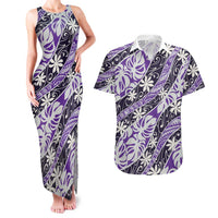 Vareau Tahiti Tiare Monstera Couples Matching Tank Maxi Dress and Hawaiian Shirt Polynesian Pattern Curve Style LT01 Purple - Polynesian Pride