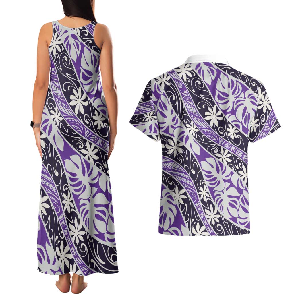 Vareau Tahiti Tiare Monstera Couples Matching Tank Maxi Dress and Hawaiian Shirt Polynesian Pattern Curve Style LT01 - Polynesian Pride