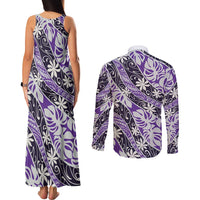 Vareau Tahiti Tiare Monstera Couples Matching Tank Maxi Dress and Long Sleeve Button Shirt Polynesian Pattern Curve Style LT01 - Polynesian Pride