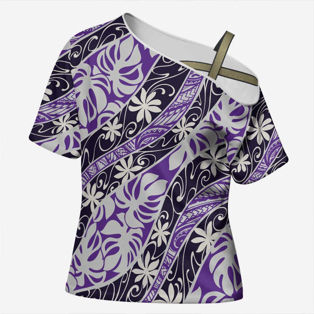 Vareau Tahiti Tiare Monstera Cross Shoulder Shirt Polynesian Pattern Curve Style - Polynesian Pride
