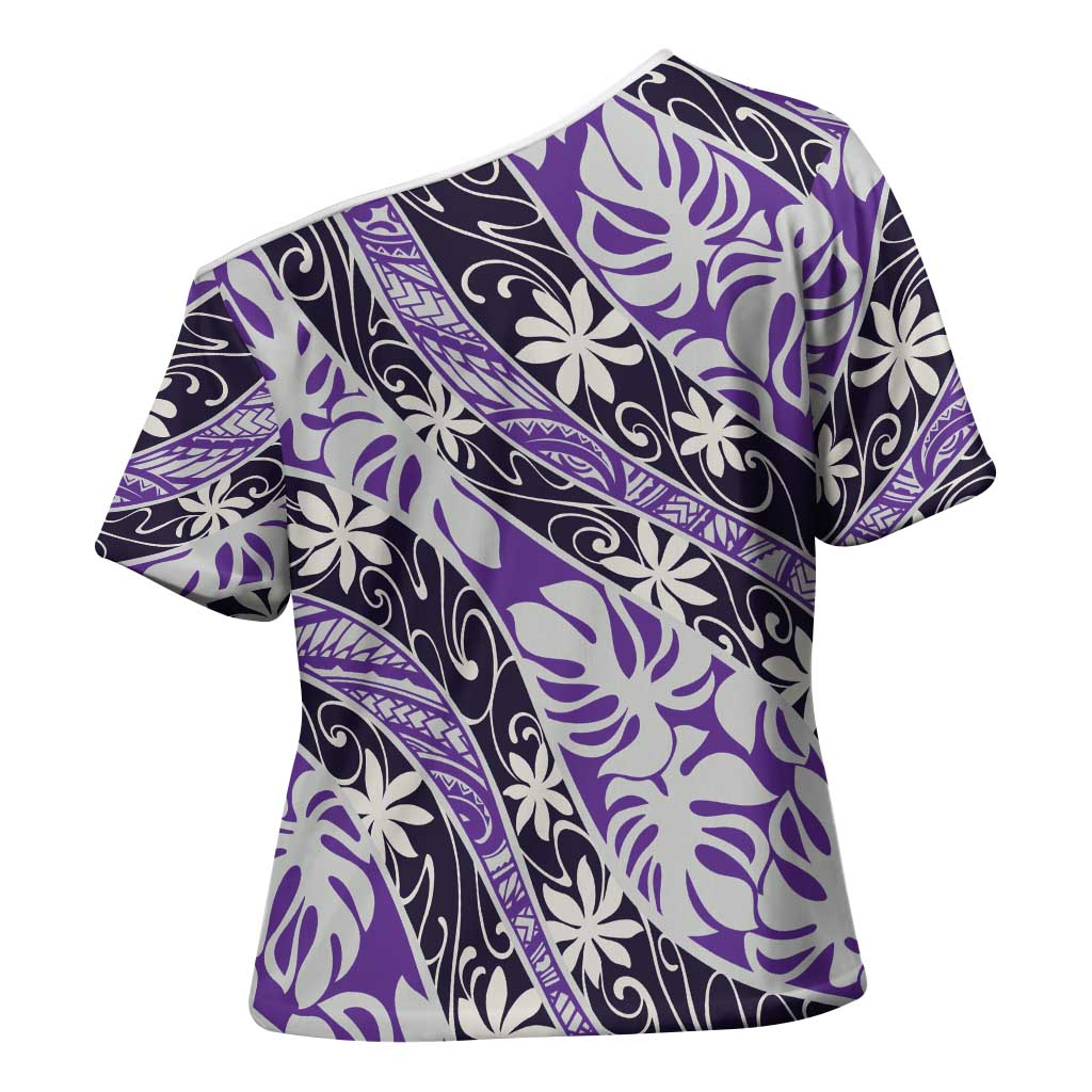 Vareau Tahiti Tiare Monstera Cross Shoulder Shirt Polynesian Pattern Curve Style - Polynesian Pride