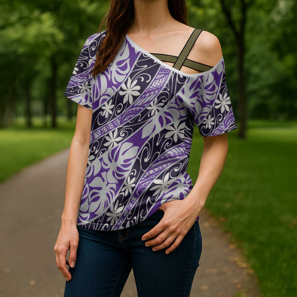 Vareau Tahiti Tiare Monstera Cross Shoulder Shirt Polynesian Pattern Curve Style - Polynesian Pride