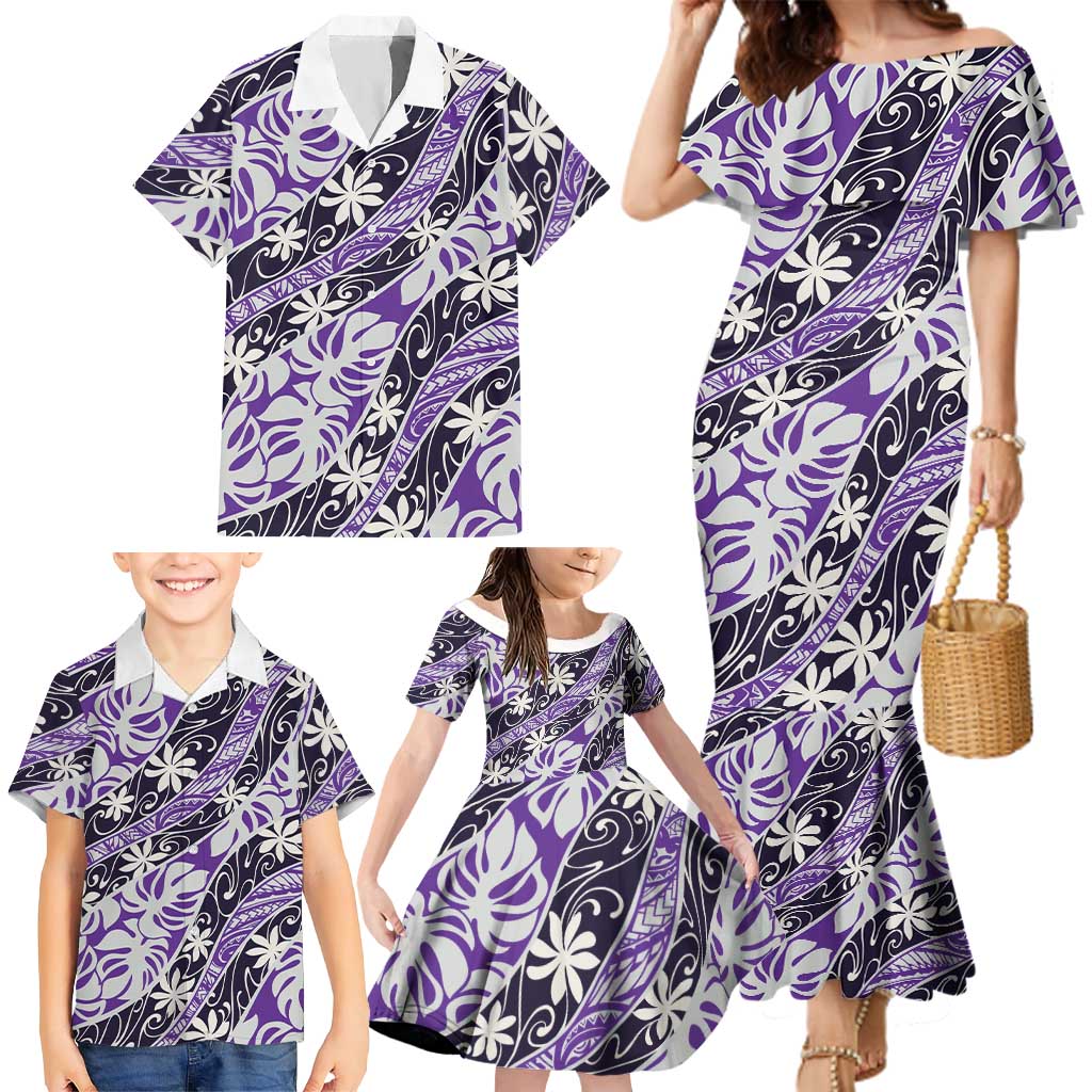 Vareau Tahiti Tiare Monstera Family Matching Mermaid Dress and Hawaiian Shirt Polynesian Pattern Curve Style LT01 - Polynesian Pride