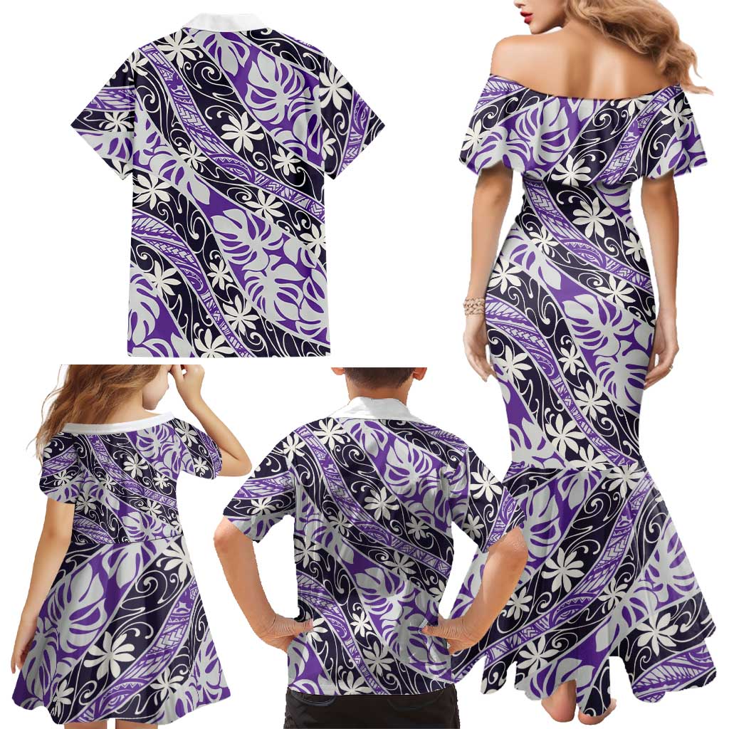 Vareau Tahiti Tiare Monstera Family Matching Mermaid Dress and Hawaiian Shirt Polynesian Pattern Curve Style LT01 - Polynesian Pride