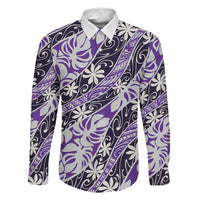 Vareau Tahiti Tiare Monstera Family Matching Mermaid Dress and Hawaiian Shirt Polynesian Pattern Curve Style LT01 Dad's Shirt - Long Sleeve Purple - Polynesian Pride