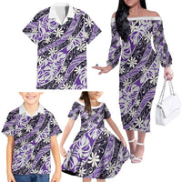 Vareau Tahiti Tiare Monstera Family Matching Off The Shoulder Long Sleeve Dress and Hawaiian Shirt Polynesian Pattern Curve Style LT01 - Polynesian Pride