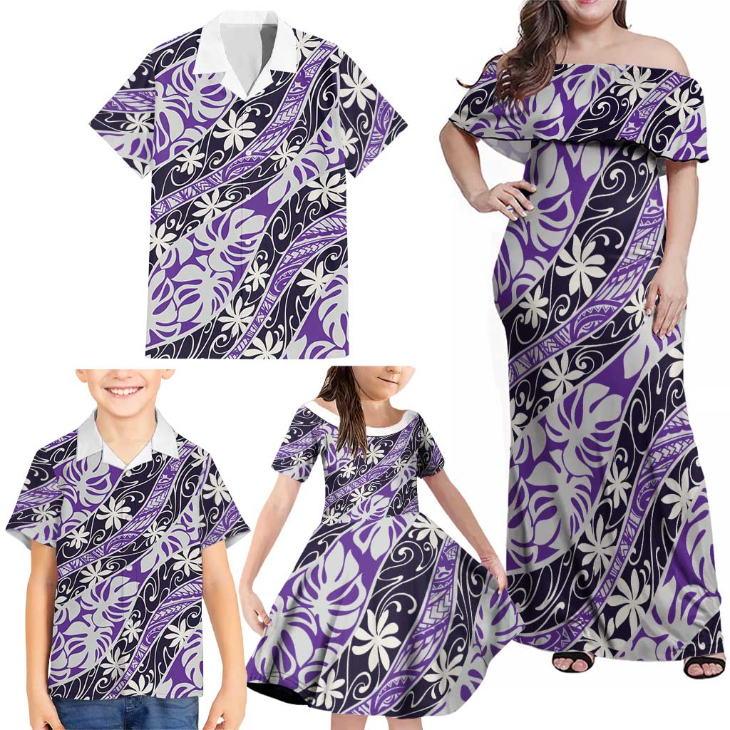 Vareau Tahiti Tiare Monstera Family Matching Off Shoulder Maxi Dress and Hawaiian Shirt Polynesian Pattern Curve Style LT01 - Polynesian Pride